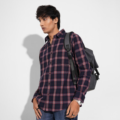 SF Jeans by Pantaloons Men Checkered Casual Blue Shirt