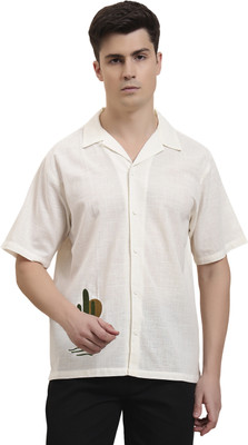 Brown Panda Men Solid Casual White Shirt