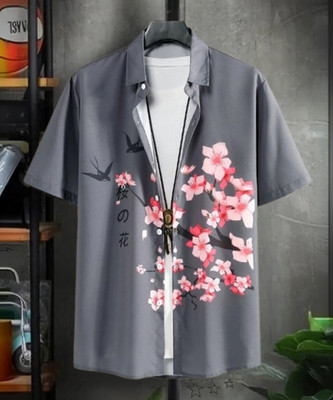 lectose Men Printed Casual Grey Shirt