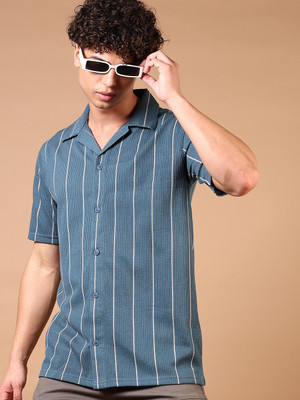 V-MART Men Striped Casual Blue Shirt