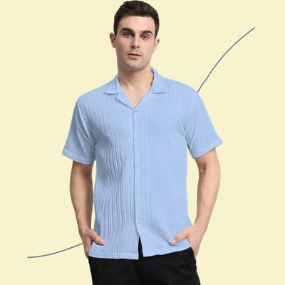 A Vebnor Men Self Design Casual Light Blue Shirt