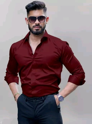 uvwholesale Men Solid Formal Maroon Shirt