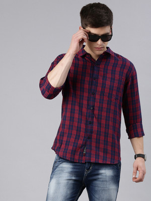 METRONAUT Men Checkered Casual Red, Dark Blue Shirt
