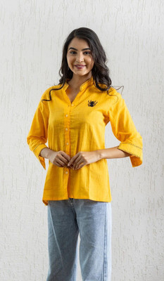 Hunar Women Embroidered Casual Yellow Shirt