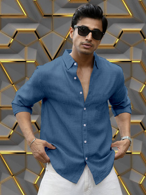 Virastix Men Solid Casual Dark Blue Shirt