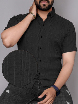 KAJARU Men Solid Casual Black Shirt