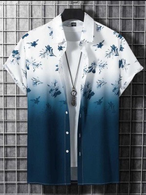 ANITA FASHION Men Floral Print, Dyed/Ombre Casual White, Blue Shirt