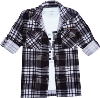 CAVIO Boys Checkered Casual Black Shirt