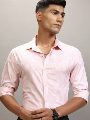 LOCOMOTIVE Men Self Design Formal Pink Shirt
