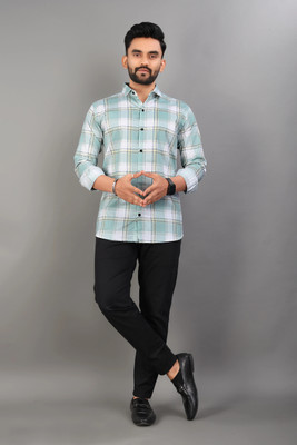 ISUEL FAB Men Checkered Formal Light Blue Shirt