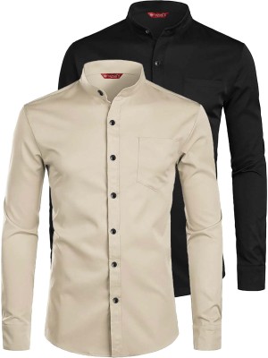 Yugnik Men Solid Casual Beige, Black Shirt(Pack of 2)