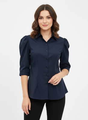 Kagul Women Solid Formal Blue Shirt