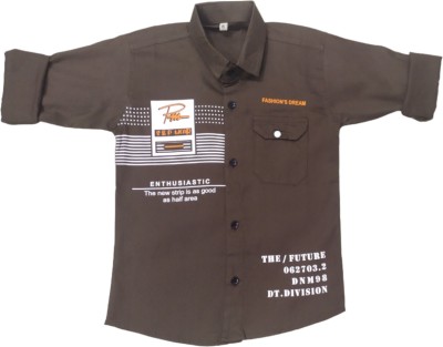 FASHION GRAB Boys Printed Casual Brown Shirt