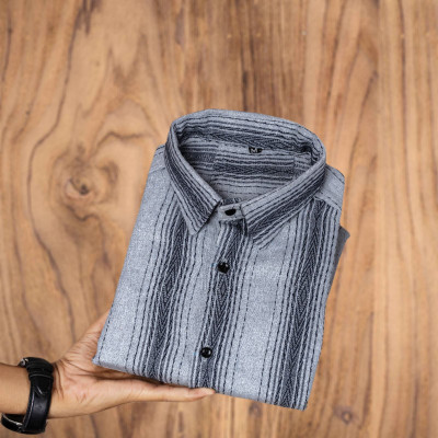 DUCCKCREATION Men Striped Formal Grey Shirt
