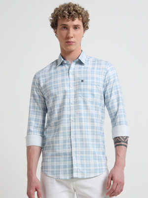 ROCKET SCIENCE Men Checkered Casual Light Blue Shirt