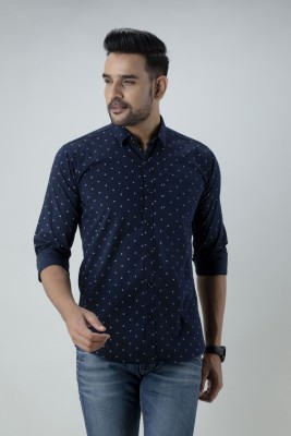 Vcom Men Printed Casual Dark Blue Shirt