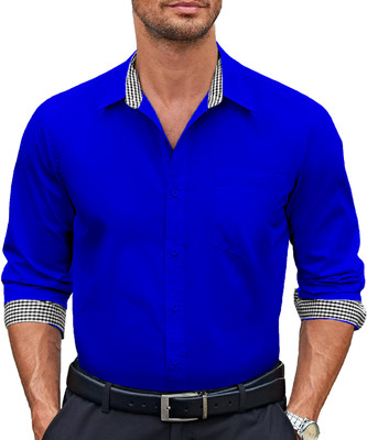 Webric Men Solid Formal Blue Shirt