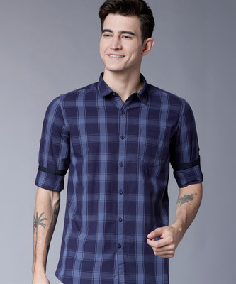 HIGHLANDER Men Checkered Casual Blue Shirt