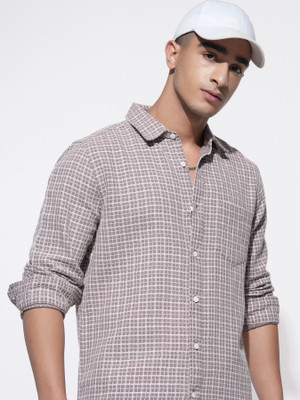 HIGHLANDER Men Checkered Casual Pink Shirt