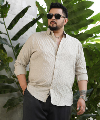 Instafab Plus Men Self Design Casual Beige Shirt