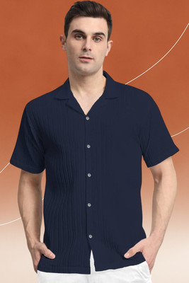 A Dearise Trend Men Self Design Casual Dark Blue Shirt