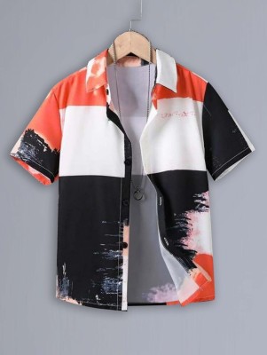 HouseOfCommon Boys Printed Casual White, Black, Red Shirt