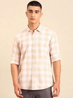 CAVALLO BY LINEN CLUB Men Checkered Casual White Shirt