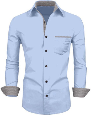 Glusic Trends Men Solid Casual Light Blue Shirt
