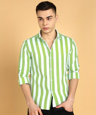 RODEIZ Men Striped Casual Green Shirt