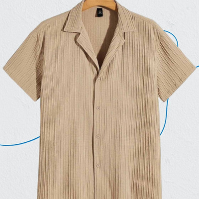 A Dearise Trend Men Self Design Casual Cream Shirt