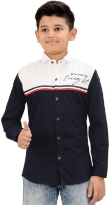 PA'GEANT Boys Color Block Casual Dark Blue, White, Red Shirt