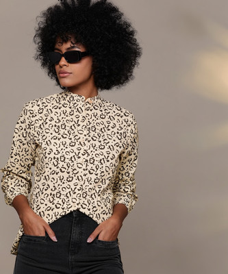 Roadster Women Printed Casual Brown, Beige Shirt