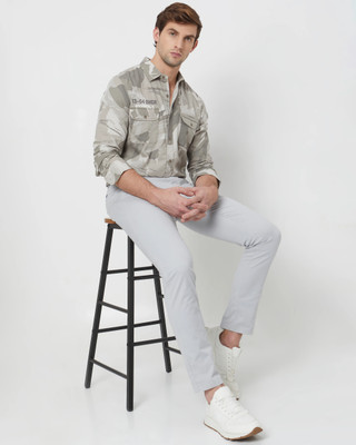 MUFTI Men Printed Casual Grey Shirt