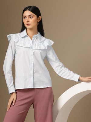 CHEMISTRY Women Striped Casual Blue Shirt