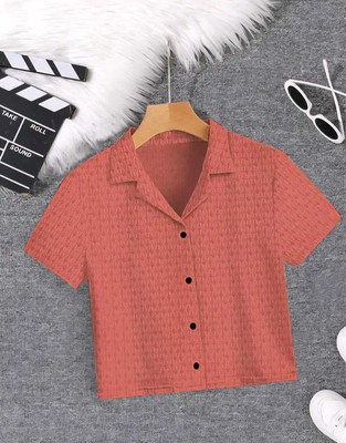 LookRange Women Self Design Casual Pink Shirt