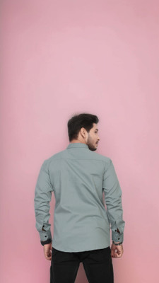 U AND J TREND Men Self Design Casual Grey Shirt