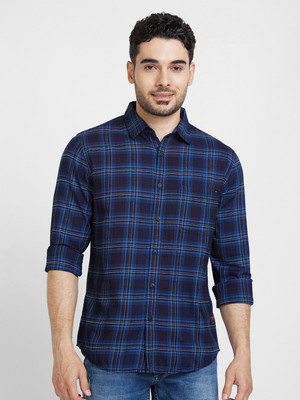 Spykar Men Checkered Casual Blue Shirt