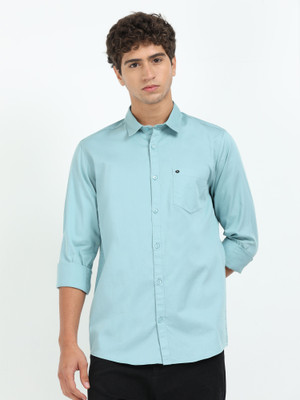 Carnot Men Solid Casual Green Shirt