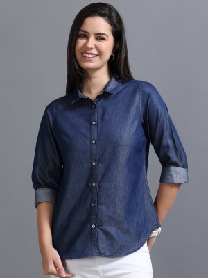 CAZZBA Women Solid Casual Dark Blue Shirt