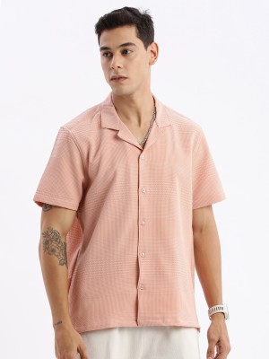 Showoff Men Self Design Casual Pink Shirt