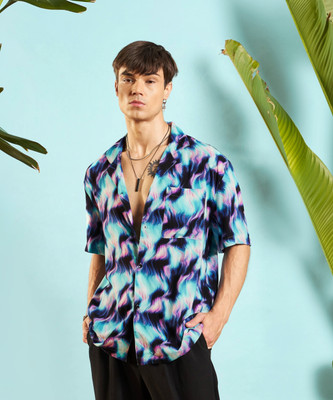 MASCLN SASSAFRAS Men Printed Casual Blue Shirt