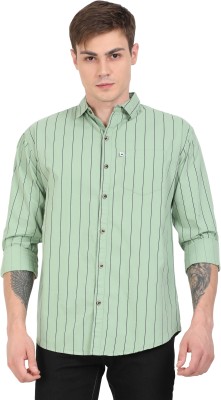 AIDAN PAUL Men Striped Casual Green Shirt