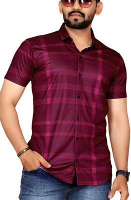 sti Men Checkered Casual Maroon Shirt