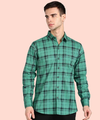 Click Everyday Men Checkered Casual Green Shirt