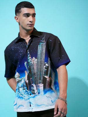 HIGHLANDER Men Printed Casual Blue Shirt