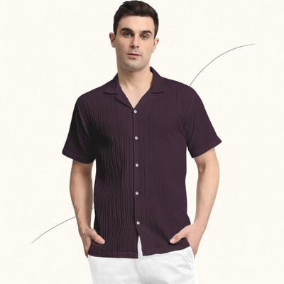 A COMBRAIDED Men Self Design Casual Purple Shirt