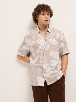 THE BEAR HOUSE Men Printed Casual Beige Shirt