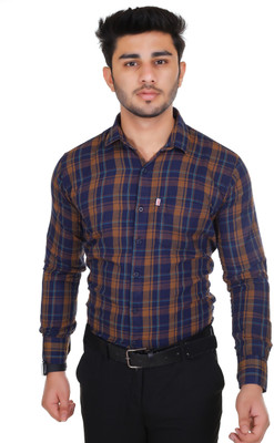 Hana & Morris Men Checkered Casual Blue Shirt