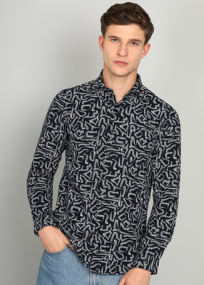 INTEGRITI Men Printed Casual Dark Blue, Grey Shirt