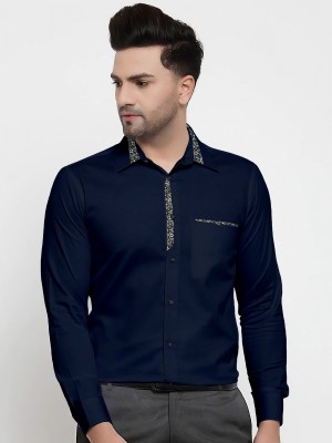 Webric Men Printed Formal Dark Blue Shirt